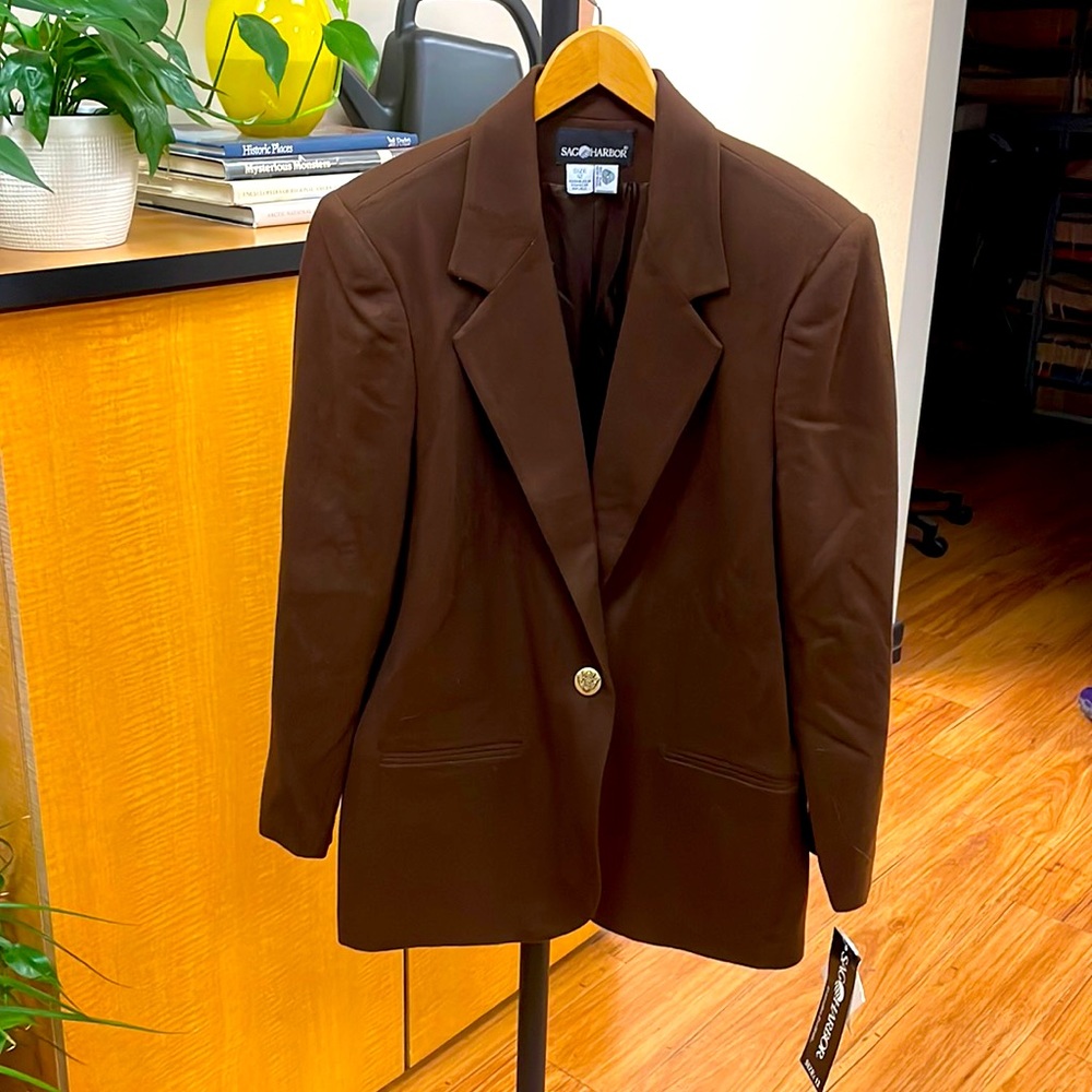 Vintage 100% Brown Wool Blazer Size 12 NWT